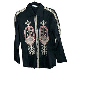 Nara Camicie Black Embroidered Ethnic Button Front Stretch Cotton Shirt Size S